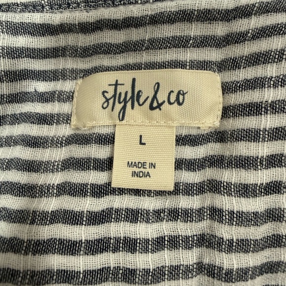 Style & Co. Women's Black and White Striped Button Down Shirt-#1097 - Picture 5 of 8